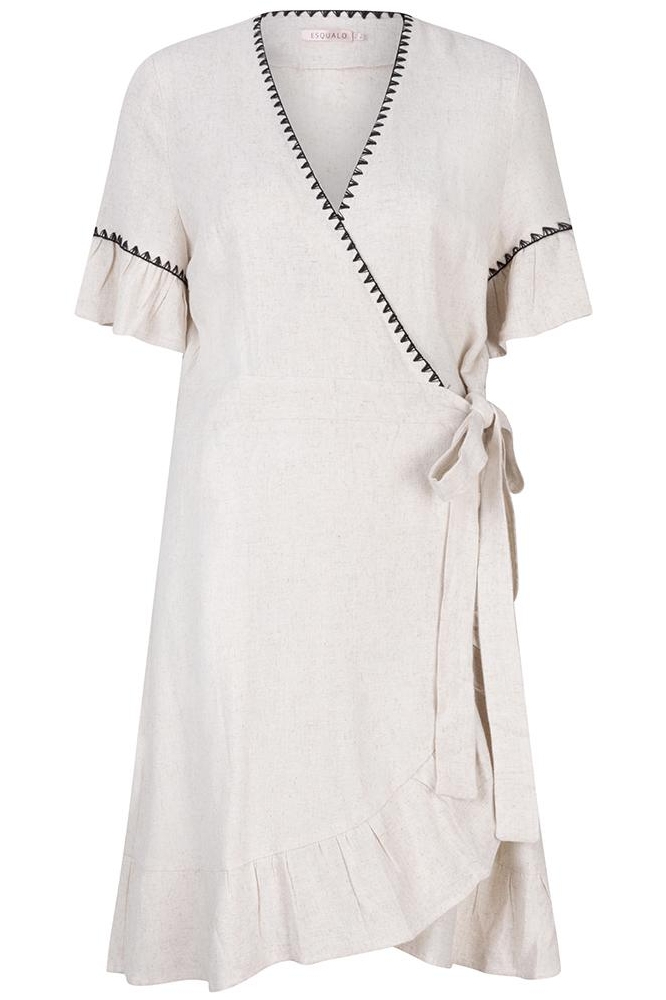 DRESS LINEN FANCY CONTRAST STITCH HS25 28218 180 Sand